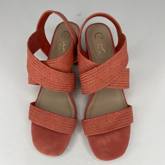 Comfort Womens Peach Criss Cross Block Heeled Size 7.5W Strappy Sandals - Picture 4 of 10